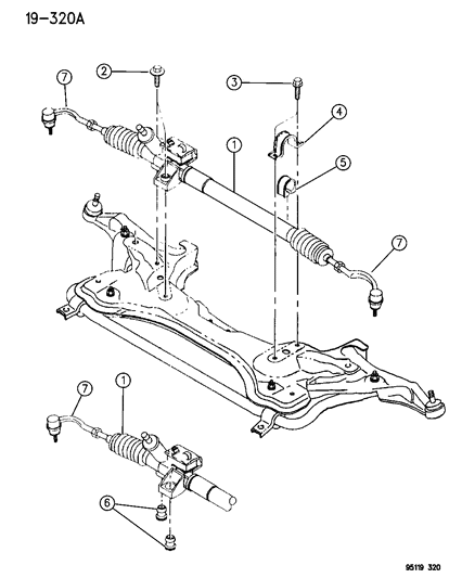 1995 Chrysler Cirrus Gear - Rack & Pinion, Power & Attaching Parts Diagram