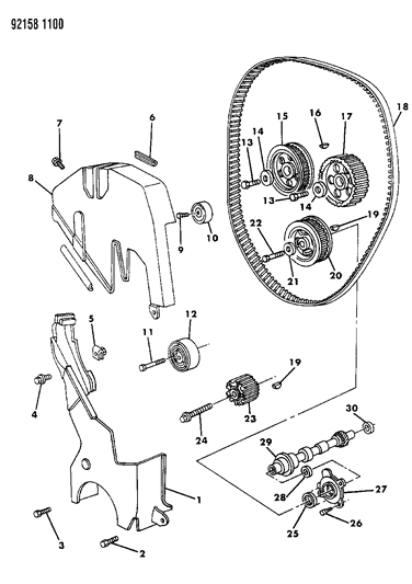 1992 Chrysler LeBaron Timing Belt & Cover & Intermediate Shaft Diagram