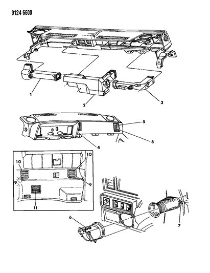 1989 Dodge Caravan Air Distribution Ducts, Outlets, Louver Diagram