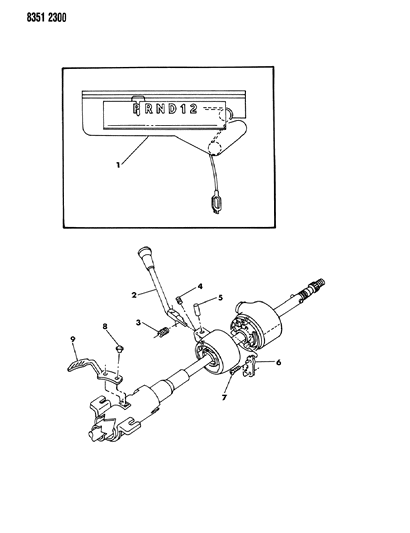 1989 Dodge Ramcharger Controls, Gearshift, Steering Column Shift Diagram