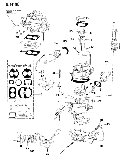 1987 Jeep J20 Carburetor & Component Parts Diagram 1