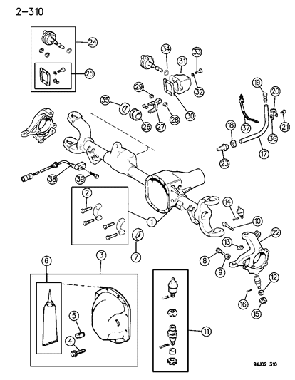 1994 Jeep Wrangler Steering Knuckle, Gray Diagram for 52067577