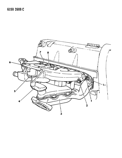 1986 Dodge Lancer Manifolds - Intake & Exhaust Diagram 1