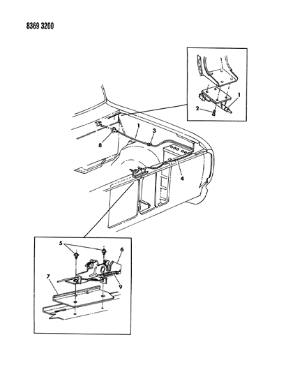 1988 Dodge D250 Hood Latch Release Assembly (In Cab) D1-8 Diagram