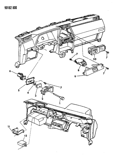 1990 Dodge Shadow Instrument Panel Controls & Switches Diagram