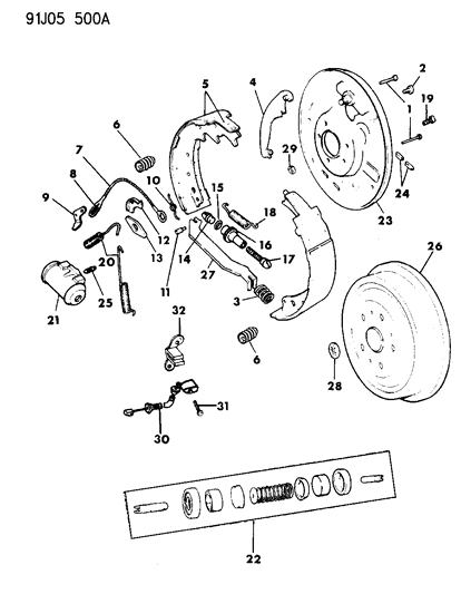 1992 Jeep Wrangler Brakes, Rear Diagram