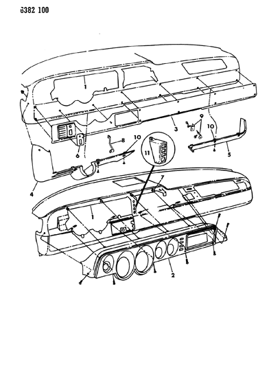 1987 Dodge Ram Van Instrument Panel Panel & Bezels Diagram
