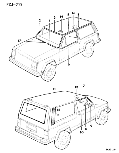 1995 Jeep Cherokee Mouldings - Upper Diagram 2