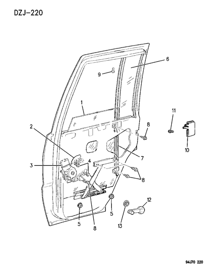1996 Jeep Grand Cherokee Glass Rear Door Fixed Diagram for 55255588