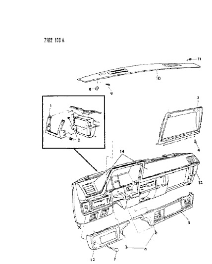 1987 Dodge Omni Instrument Panel Bezels & Pad Diagram