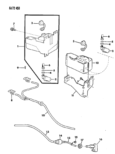 1989 Jeep Wrangler Washer System Windshield, And/Or Rear Window Diagram