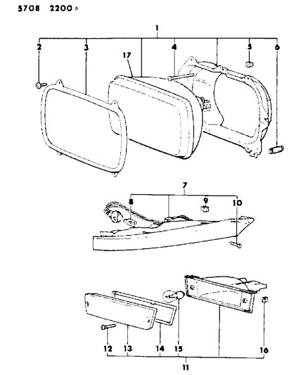 1986 Dodge Colt Lamps - Front Diagram