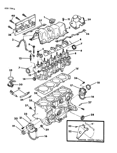 1984 Chrysler Town & Country Engine, Cylinder Block, Cylinder Head Diagram