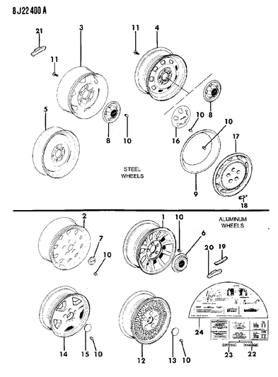 1990 Jeep Wagoneer Wheel, Cap, Cover, And Weights Diagram