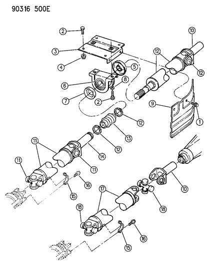 1992 Dodge Dakota Power Steering HAFT-Assembly-2-Pc W/CENTER Bearing Bal Diagram for 52088149