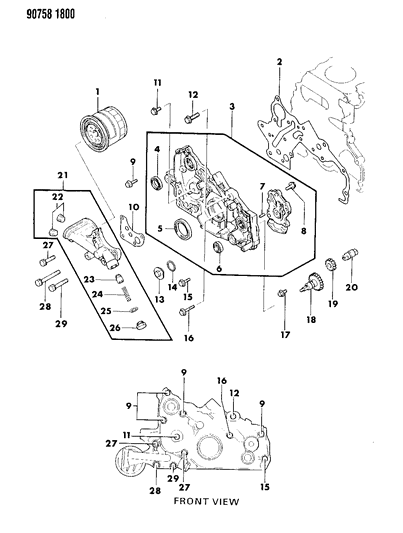 1990 Dodge Colt Oil Pump & Oil Filter Diagram 2