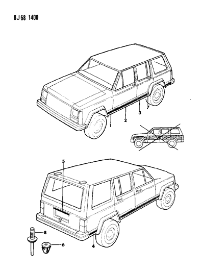 1989 Jeep Wagoneer Mouldings, Exterior - Lower Diagram 2