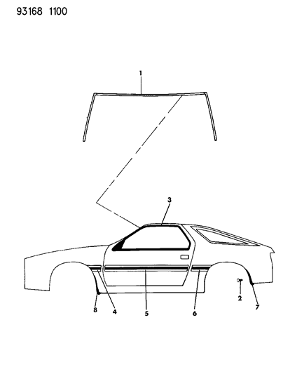1993 Dodge Daytona Mouldings Diagram