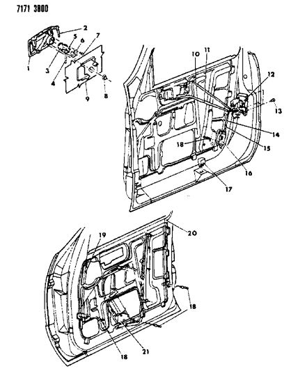 1987 Dodge Lancer Door, Front Handle And Regulator Diagram