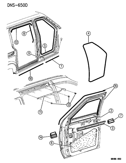 1996 Dodge Caravan Door, Front & Side Weatherstrips & Seals Diagram