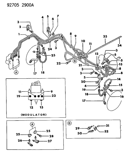 1994 Dodge Stealth Brake Lines & Hoses, Front Diagram 1