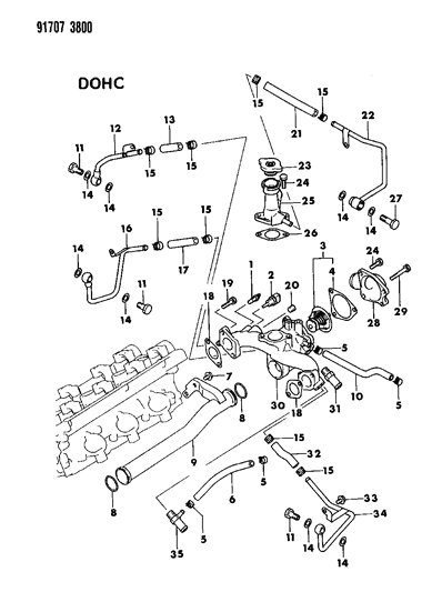 1991 Dodge Stealth O Ring-Water Pipe Diagram for MD147332