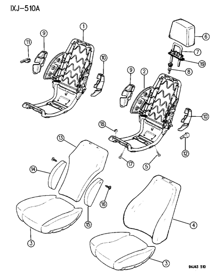 1994 Jeep Cherokee Front Seat Frame & Pad Diagram 2