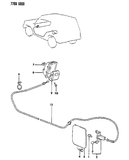 1987 Dodge Raider Fuel Filler Door And Door Release Latch Diagram