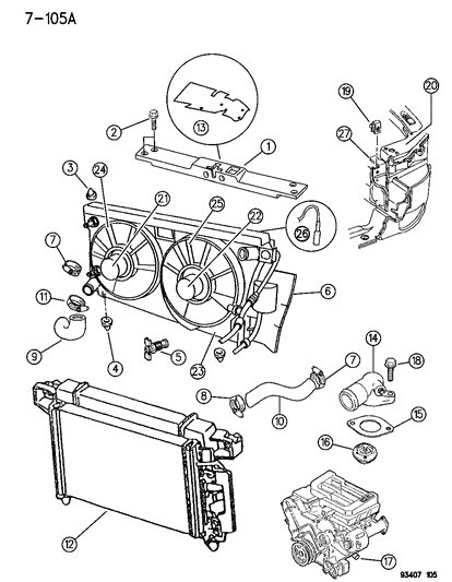 1993 Dodge Intrepid Radiator & Related Parts Diagram