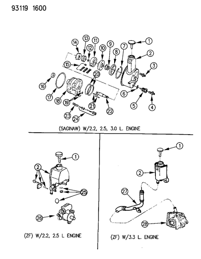 1993 Dodge Daytona Power Steering Pump Components Diagram
