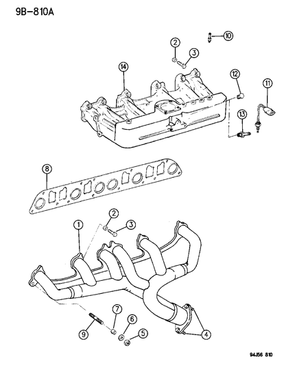 1994 Jeep Grand Cherokee Manifolds - Intake & Exhaust Diagram 1