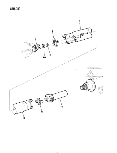 1988 Dodge W150 Propeller Shaft, Single And Universal Joint Diagram 2