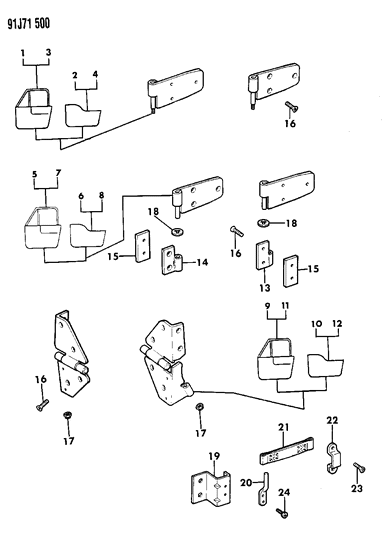 1991 Jeep Wrangler Upper Door Half Hinge, Right Diagram for 55074858