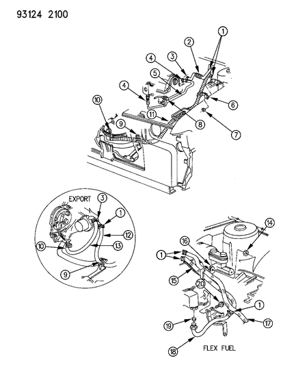 1993 Dodge Spirit Plumbing - A/C & Heater Diagram 1