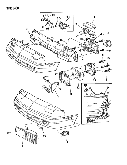 1989 Dodge Daytona Lamps - Front Diagram
