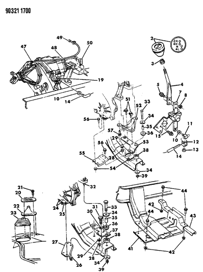 1990 Dodge D250 Controls & Mounting, Transfer Case Diagram 2