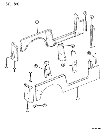 1995 Jeep Wrangler Support Body Side Panel Right Diagram for 55176165