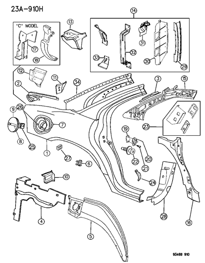 1996 Chrysler LHS Quarter Panel Diagram