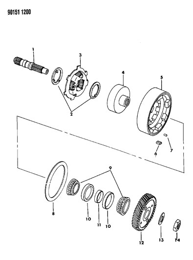 1990 Dodge Dynasty Shaft - Output With Rear Carrier, Reverse Drum & Overrunning Clutch Diagram