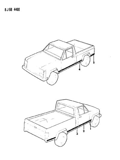 1989 Jeep Comanche Mouldings, Exterior - Lower Diagram