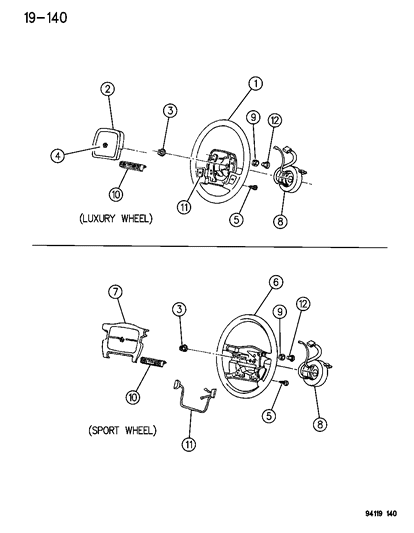 1995 Chrysler Town & Country Button-Assembly - Horn-Luxury AIRBAG S Diagram for P224LX9