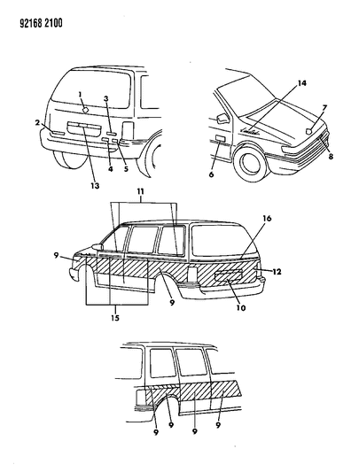 1992 Dodge Caravan Nameplates - Ornaments, Overlay & Tapes Diagram
