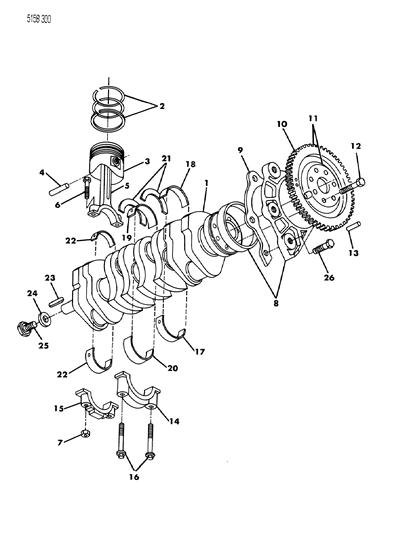 1985 Dodge Omni Crankshaft, Connecting Rod, Pistons, Rings, Flywheel Diagram 2