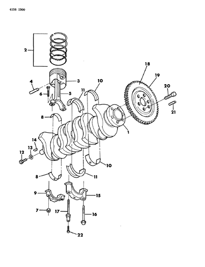 1984 Dodge Omni Crankshaft, Connecting Rod, Pistons, Rings, Flywheel Diagram 1