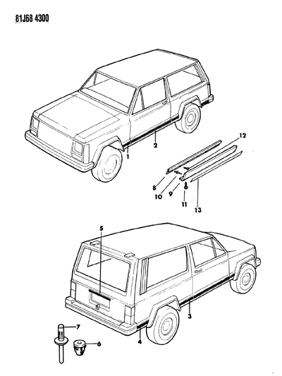 1985 Jeep Cherokee Mouldings, Exterior - Lower Diagram 2