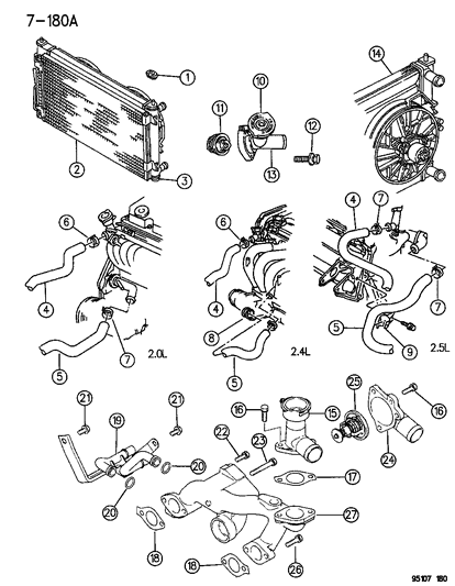 1995 Chrysler Cirrus Radiator & Related Parts Diagram