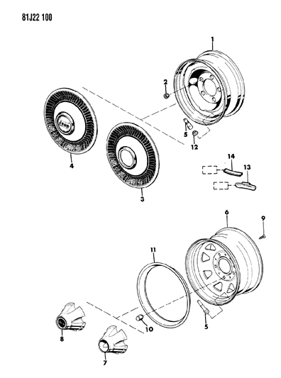 1984 Jeep Wrangler Wheel, Caps, Covers And Weights Diagram