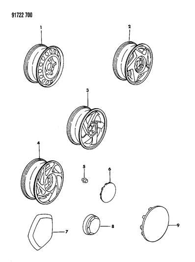 1991 Dodge Stealth Wheels & Covers Diagram