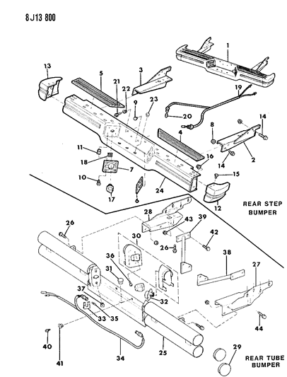1990 Jeep Comanche Bumper, Rear Step Diagram