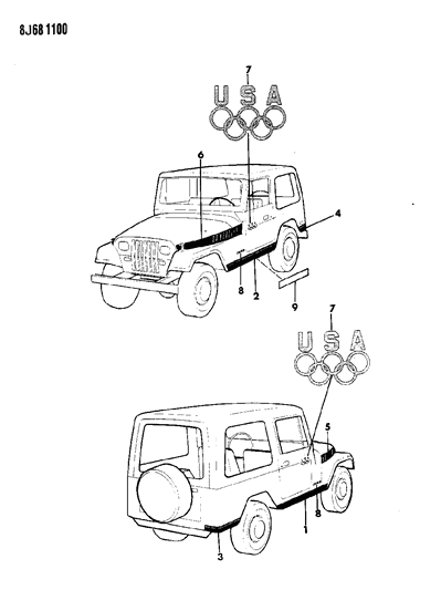 1988 Jeep Wrangler Decals, Exterior Diagram 6